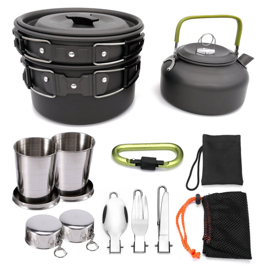 Outdoor Camping Cooking Pot + Teapot Set - Perfect for Boiling Water and Cooking Meals on the Go!