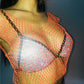 Fascinating Rhinestone-Embellished Fishnet Crop Top